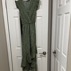 Chic Green Floral High Low Dress